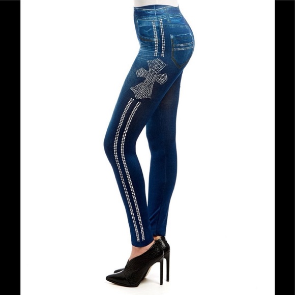 Indero Denim - BLUE EMBELLISHED CROSS JEGGINGS